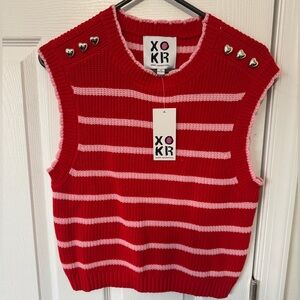 XOKR Red and Pink Striped Women's Top